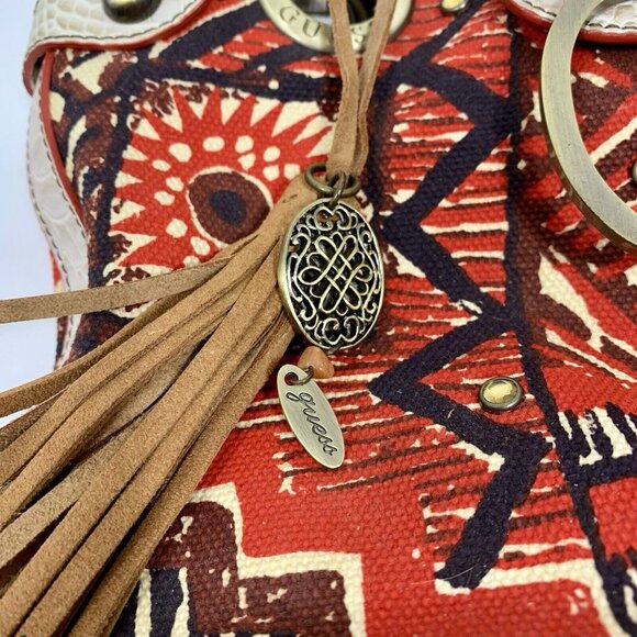 GUESS Women AFRICA Shoulder Hand Bag TOTE Tribal Print Colorful Moc Croc - Picture 2 of 11